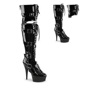 PLEASER DELIGHT-3068 Black Platform Boots Size 6"
